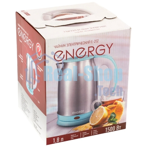 Чайник Energy E-202 (1.8 л, диск) стальной бело-голубой