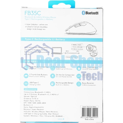 Мышь беспроводная A4Tech Fstyler FB35C белый, 2000 dpi, радиоканал, Bluetooth, USB, кнопки - 6
