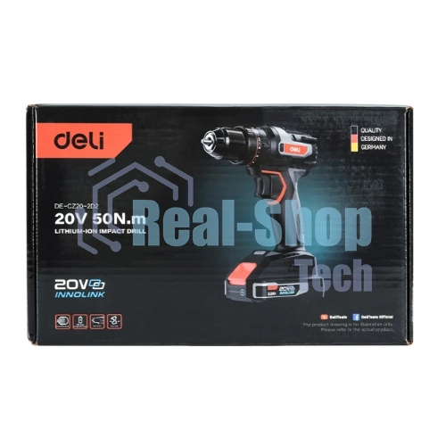 Дрель-шуруповерт Deli DE-CZ20-1, 20 В, 0 Ач, 70 Нм, бесщеточный, ударный