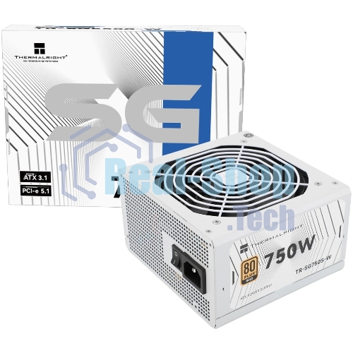 Блок питания 750W/Power Supply Thermalright, 750W 80+ Gold (ATX, 3.1, PCIe 5.1, Non-modular, 1x24(20+4)pin, 1xCPU 8(4+4)pin, 2xPCIe*2 8(6+2)pin, 5xSATA3, 1x12+4pin (12VHPWR PCIe 5.1 12+4pin 600mm), 3xMOLEX4pin, Active, 120x120мм, 150x140x86mm, APFC, white)