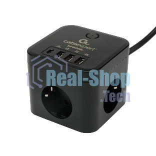Сетевой фильтр Cablexpert Cube CUBE-3-CU3-B-1.5, 3 р, 10А, 1xType-C PD, 3xUSB, 1.5 м, ур.защиты 4+, черный, коробка