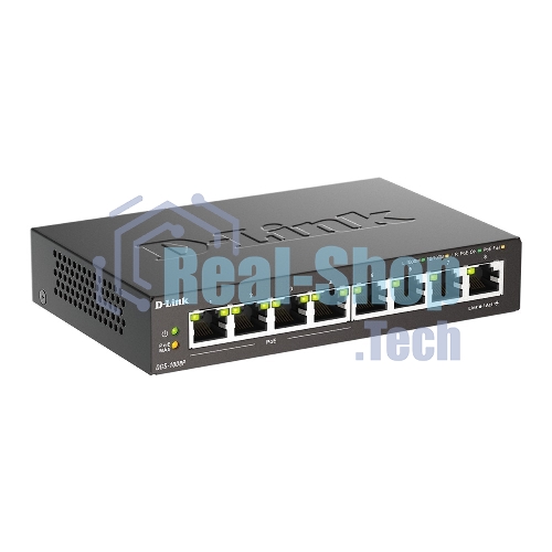 Коммутатор неуправляемый D-Link DGS-1008P/F3A с 8 портами 10/100/1000Base-T (4 порта PoE 802.3af/at, PoE-бюджет 60 Вт)