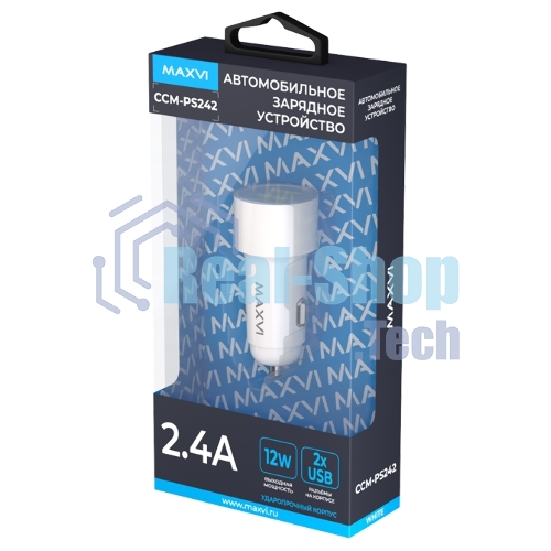 Автомобильное зарядное устройство Maxvi CCM-PS242 белый 2.4A 12W, 2xUSB