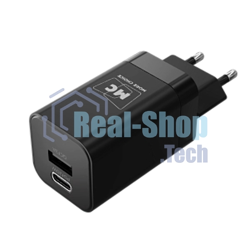 Сетевое зарядное устройство MORE CHOICE NC85 1USB+1Type-C 3.0A PD 20W+QC3.0, черный
