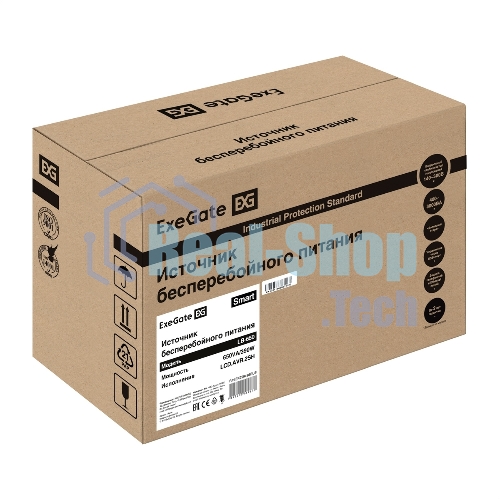 Источник бесперебойного питания ExeGate Smart LB-500.LCD.AVR.2SH (500VA/300W, LCD, AVR, 2*Schuko, батарея 12V 4.5Ah, черный)