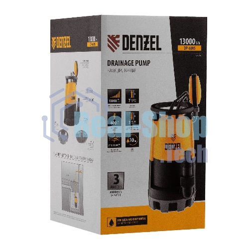 Дренажный насос Denzel DP-600S для чистой и грязной воды, 600 Вт, напор 7 м, 13000 л/ч