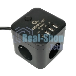 Сетевой фильтр Cablexpert Cube CUBE-3-CU3-B-1.5, 3 р, 10А, 1xType-C PD, 3xUSB, 1.5 м, ур.защиты 4+, черный, коробка