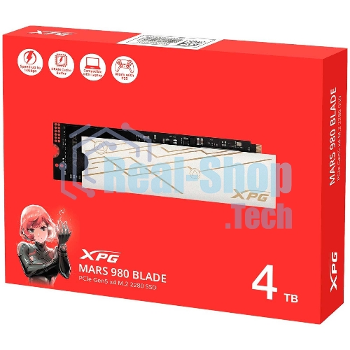 Накопитель SSD ADATA XPG MARS 980 BLADE, 4Tb, PCIe 5.0 x4, M.2 2280, NVMe, R/W 14000/13000 3D-NAND
