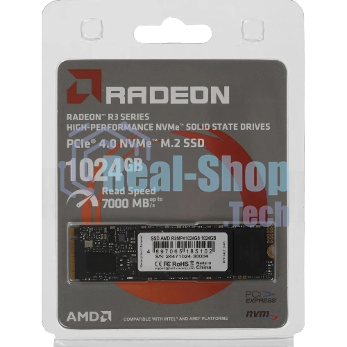 Накопитель SSD AMD Radeon R3MP41024G8, 1Tb, PCIe 4.0 x4, M.2 2280, NVMe, R/W 7000/5900