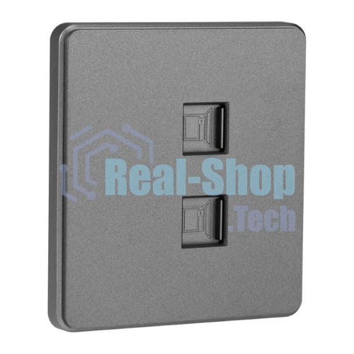 Розетка Kranz ROUND компьютерная двойная RJ45+RJ45 кат6 с/у титан