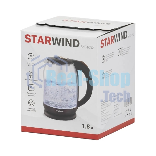 Чайник электрический Starwind SKG1052 1.8 л, 1500 Вт, темно-коричневый/бронзовый (корпус: стекло)