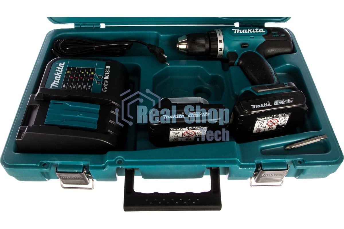Дрель-шуруповерт Makita DDF453SYE, 18 В, 1,5 Ач, 42 Нм, щеточный