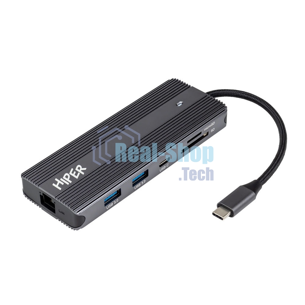 USB-концентратор HIPER HP-DS11-01, USB Type-C, USB Type-C/HDMI/USB-A/microSD/SD/DisplayPort/3.5мм/RJ45, USB