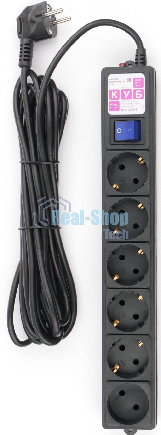 Сетевой фильтр Powercube SPG6-B-5M 5 м, 6 розеток, черный, коробка