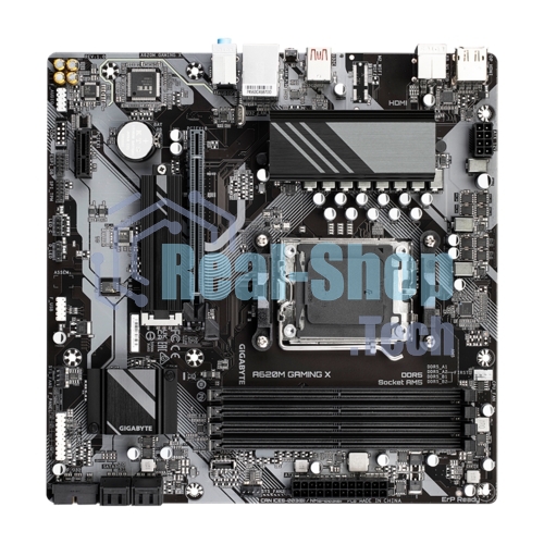 Материнская плата Gigabyte A620M GAMING X, Micro-ATX, AM5, AMD A620, 4xDDR5, 4xSATA, 1xM.2, 1xPCI-E 4.0 x16, 1xPCI-E x1, 1xHDMI, 1xDP, 1x 1Gb LAN, 1xUSB 3.2 Gen 2, 2xUSB 2.0, 2xUSB 3.2 Gen 1, 3x3.5мм, 7.1, ATX