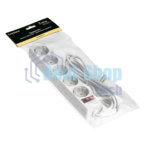 Удлинитель ExeGate EC-5-3W EX279360RUS белый, 3 м, евровилка, 5 розеток, 2200 Вт