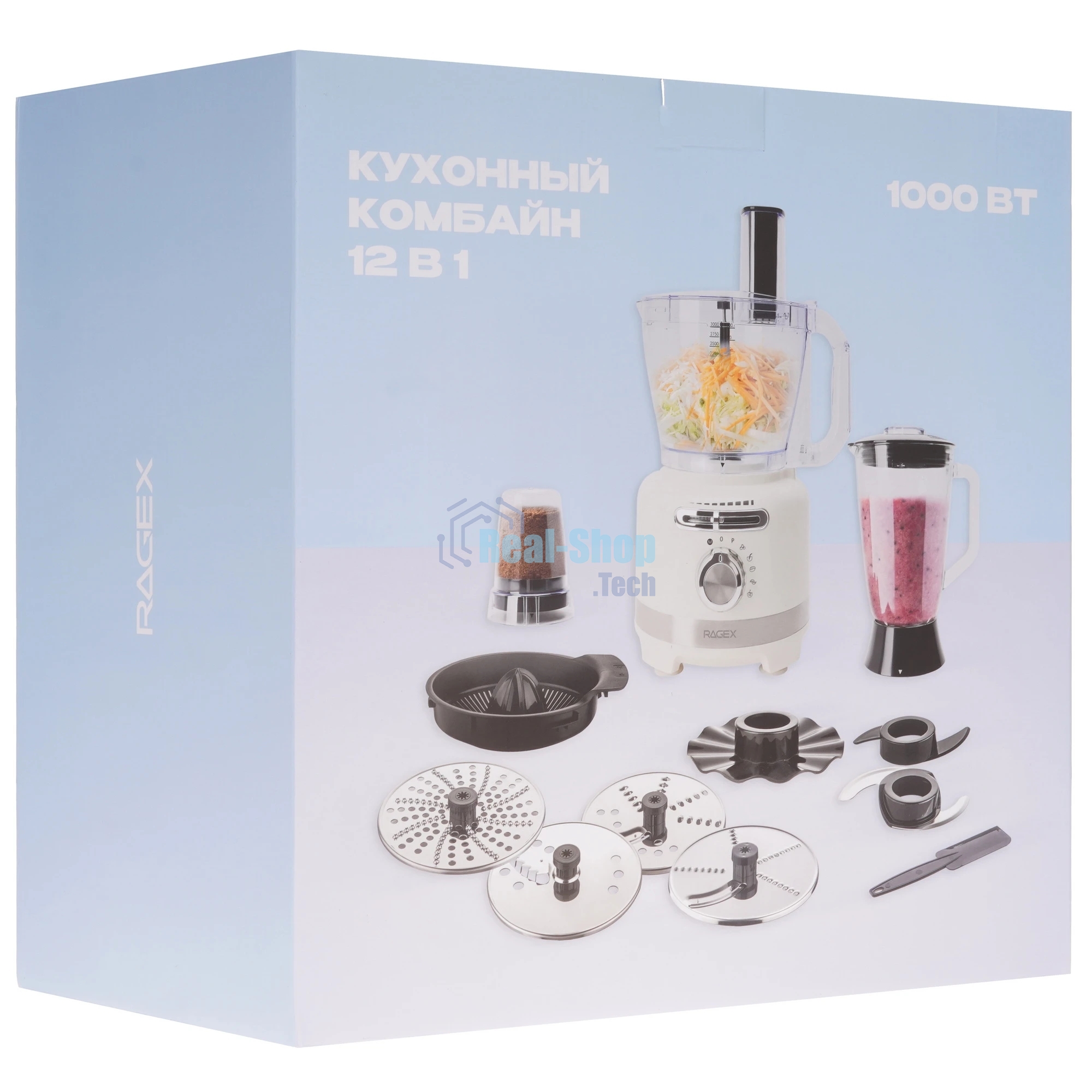 Кухонный комбайн RAGEX R108-105 бежевый 1000Вт 6 скоростей