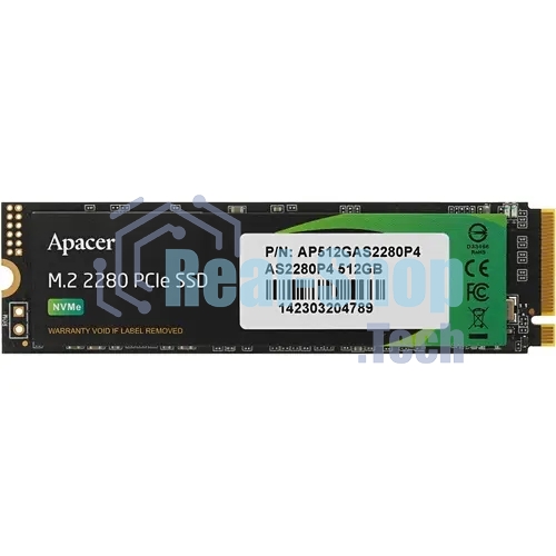 Накопитель SSD Apacer AS2280P4, 512Gb, M.2 2280, PCIe 3.0 x4, NVMe, R/W 2100/1500