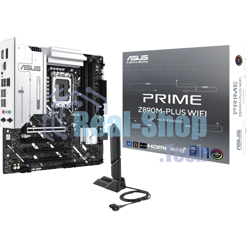 Материнская плата ASUS PRIME Z890M-PLUS WIFI, LGA 1851, Intel Z890, 4xDDR5, 6xSATA, 3xM.2, 1xPCIe 5.0 x16, 1xPCIe 4.0 x4, 2xPCIe 4.0 x1, 1xHDMI, 1xDP, 1x2.5Gb LAN, 2xUSB-A 2.0, 4xUSB-A 3.2 Gen 1, 1xUSB-A 3.2 Gen 2, 1xUSB-C 3.2 Gen 2x2, 3x3.5 мм, 7.1, mATX