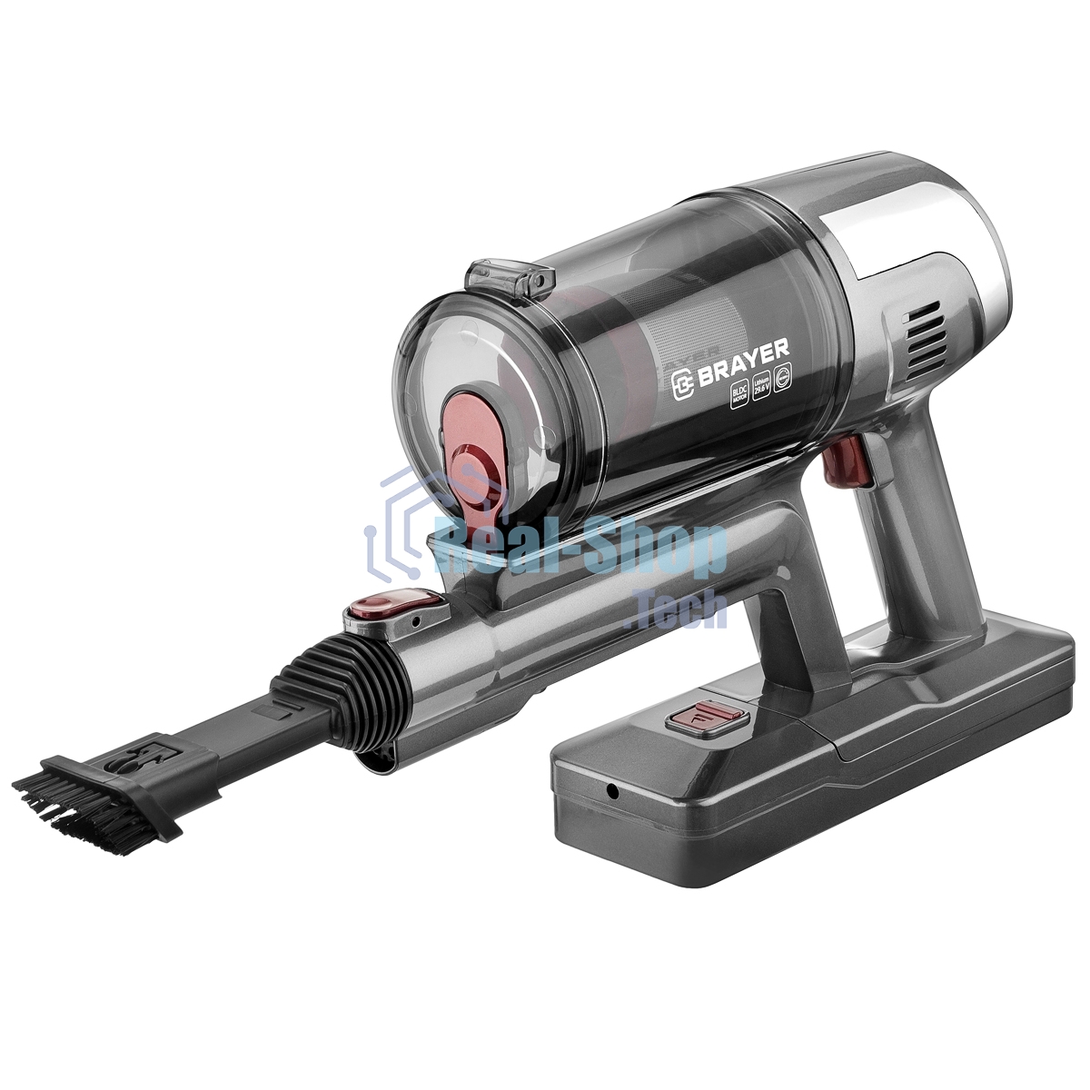 Пылесос вертикальный BRAYER BR4265 серый, питание от аккумулятора, 320 Вт, уборка сухая, пылесборник 0.5 л