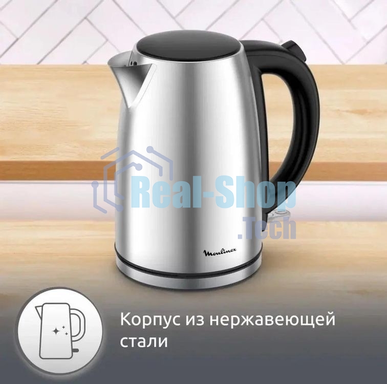 Чайник электрический Moulinex BY3R0DF0 1.7л. 2200Вт серебристый/черный корпус: нерж.сталь/пластик