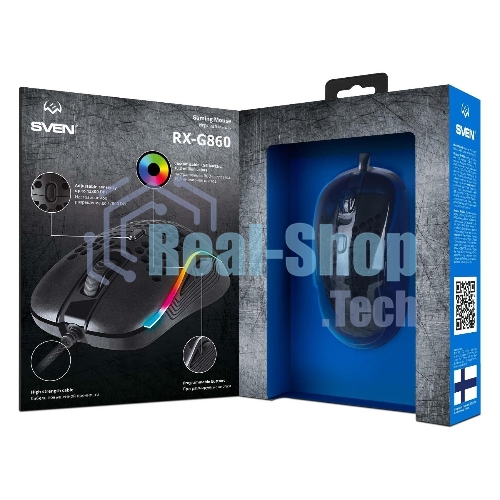 Игровая мышь SVEN RX-G860 чёрная (8 кнопок, 12800 dpi, USB, RGB подсветка )