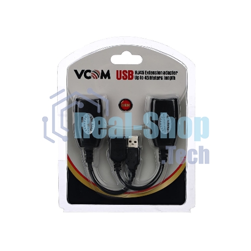 Кабель AM/AF удлинитель USB по витой паре VCOM (AM/RJ45-RJ45/AF) до 45m CU824