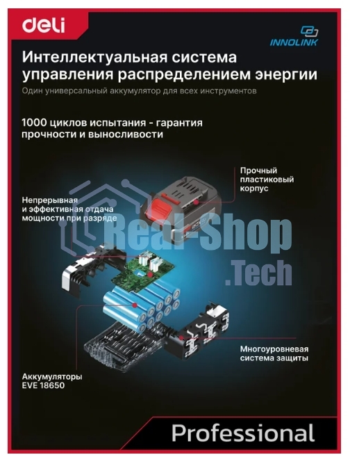Дрель-шуруповерт Deli DE-CZ20-1, 20 В, 0 Ач, 70 Нм, бесщеточный, ударный