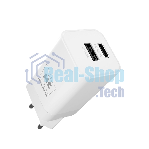 Сетевое зарядное устройство MORE CHOICE NC85 1USB+1Type-C 3.0A PD 20W+QC3.0, белый
