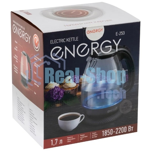 Чайник Energy E-250 (1.7 л) стекло/пластик черный