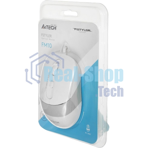 Мышь проводная A4Tech Fstyler FM10 белый/серый, 1600 dpi, USB, кнопки - 4