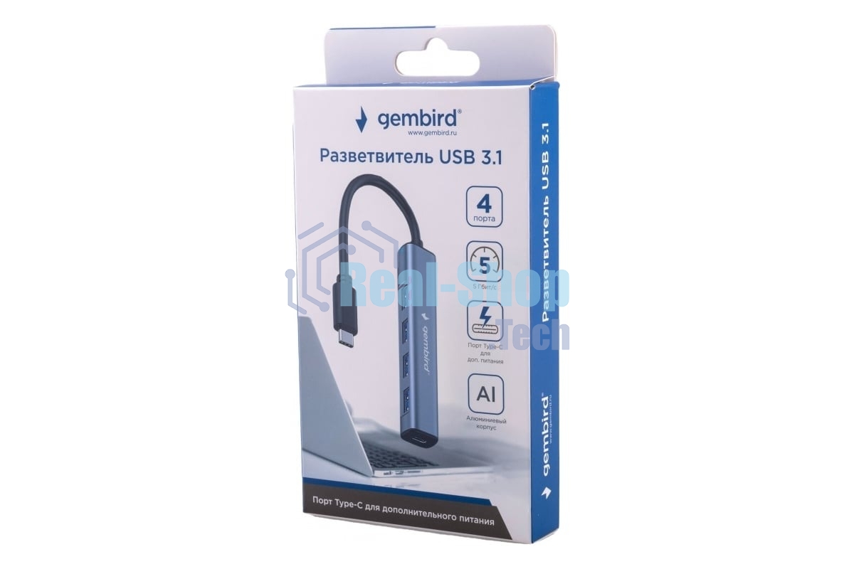 USB-концентратор Gembird UHB-C474, USB Type-C, 4хUSB, USB Type-C