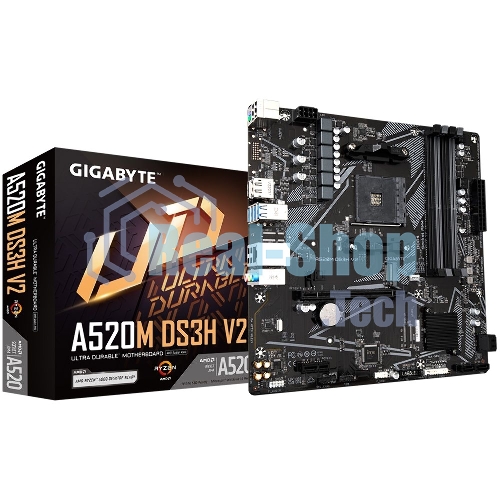 Материнская плата Gigabyte A520M DS3H V2 (V1.1), AM4, AMD A520, 4xDDR4, 4xSATA, 1xM.2, 1xPCIe 3.0 x16, 1xDP, 1xHDMI, 1x 1Gb LAN, 4xUSB 2.0, 4xUSB 3.2 Gen 1, 3x3.5 мм, 7.1, mATX