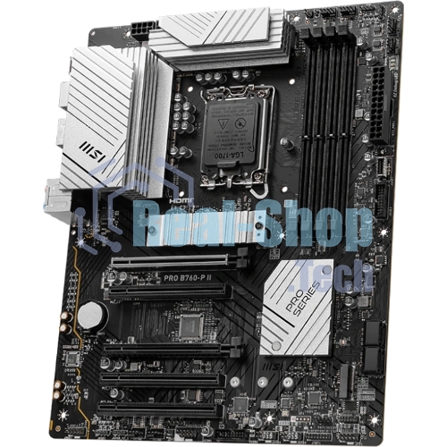 Материнская плата MSI PRO B760-P II, LGA 1700, Intel B760, 4xDDR5, 4xSATA, 2xM.2, 1xPCI-E 4.0 x16, 1xPCI-E 4.0 x4, 3xPCI-E 3.0 x1, 1xHDMI, 1xDP, 1xRJ45 2.5Gb, 1xUSB-C 3.2 Gen 2, 2xUSB-A 3.2 Gen 1, 2xUSB-A 2.0, 5x3.5мм, TOSLINK, 7.1, Standard-ATX