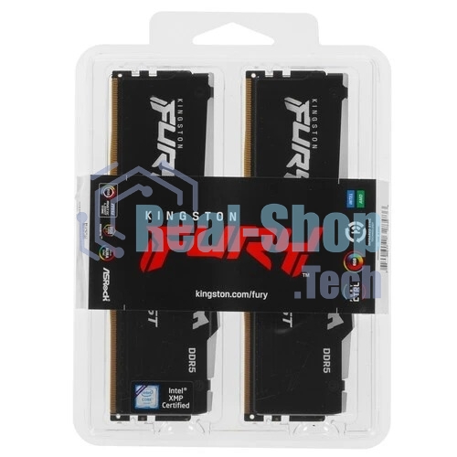 Оперативная память Kingston Fury Beast, DDR5, 16Gb (2x8GB), 5600MHz, CL40, DIMM, с радиаторами, RGB, черный
