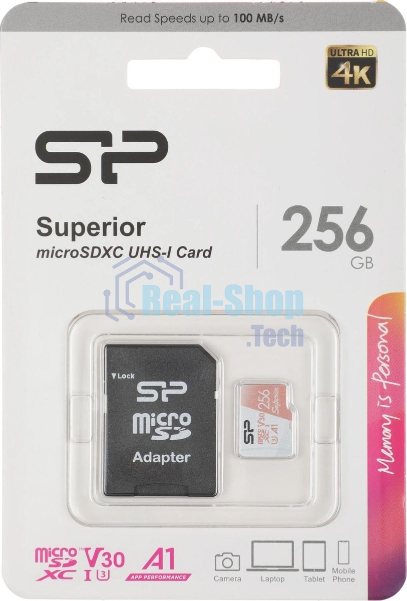 Флеш карта microSD 256Gb Silicon Power Superior A1 microSDXC Class 10 UHS-I U3 100/80 Mb/s (SD адаптер)