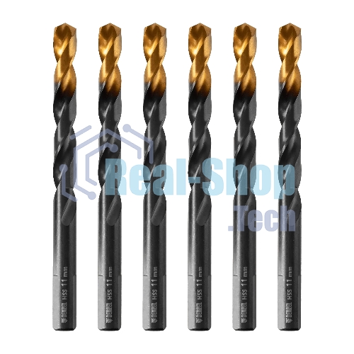 Сверло по металлу Denzel 11 мм, HSS-Tin, Golden Tip, 6 шт.