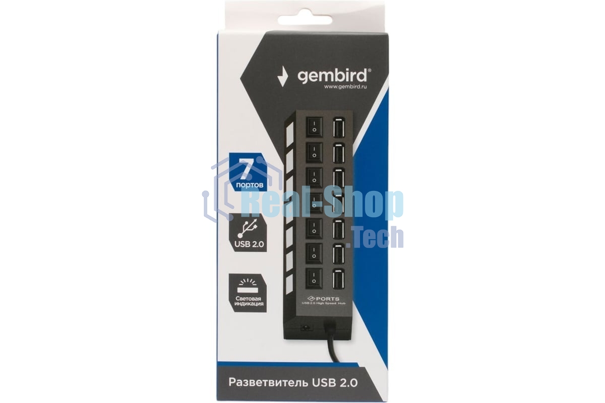 USB-концентратор Gembird UHB-U2P7-01, USB 2.0, 7хUSB, USB