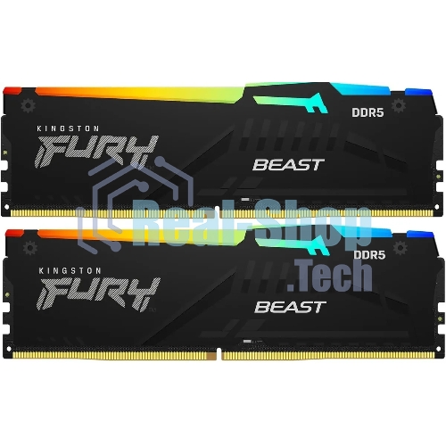 Оперативная память Kingston Fury Beast, DDR5, 16Gb (2x8GB), 5600MHz, CL40, DIMM, с радиаторами, RGB, черный