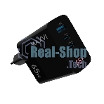 Сетевое зарядное устройство Maxvi A583GN Type-C 65W + Type-C 40W + USB 22W, GAN, PD, QC, LED дисплей, черный