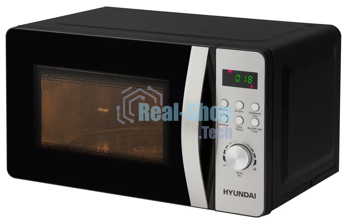 Микроволновая печь Hyundai HYM-D2074 черный/серебристый, 20 л, 700 Вт, переключатели - кнопки, поворотный механизм