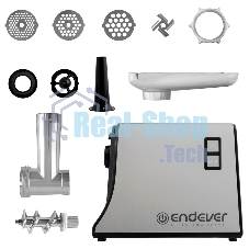 Мясорубка электрическая Endever Sigma-115 стальной, 2200 Вт, 2.0 кг/мин, реверс, защита от перегрузки, насадки - 5