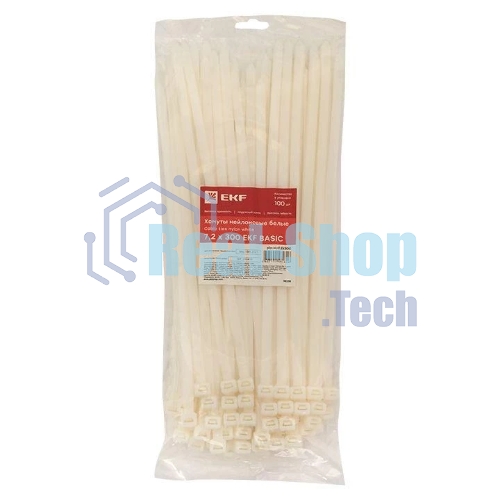 Хомут кабельный 7.2х300 нейл. бел. (уп.100 шт) EKF plc-c-7.2x300