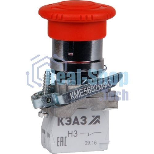 Кнопка КМЕ5602мФС-красный-0но+2нз-гриб-фикс-IP65-КЭАЗ