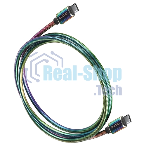 Кабель Qumo, Type С - Type C, USB 3.0, 1,2м, 5-20В, 5А, 100 Вт, опл. металл. пружинка, кон. металл, rainbow