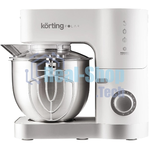 Кухонная машина Korting KKM 0105 Polar мощность 1200 Вт, 7 насадок (планетарный миксер с 3-мя насадками, мясорубка, насадка для колбас, насадка для кеббе, насадка-блендер), объем чаши 5.5 л, 8 скоростей, импульсный режим, механическое управление, белый