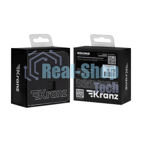 Розетка Kranz ROUND компьютерная двойная RJ45+RJ45 кат6 с/у оникс