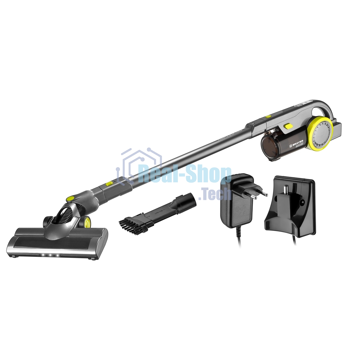 Пылесос вертикальный BRAYER BR4262 черный/желтый, питание от аккумулятора, 180 Вт, уборка сухая, пылесборник 1 л