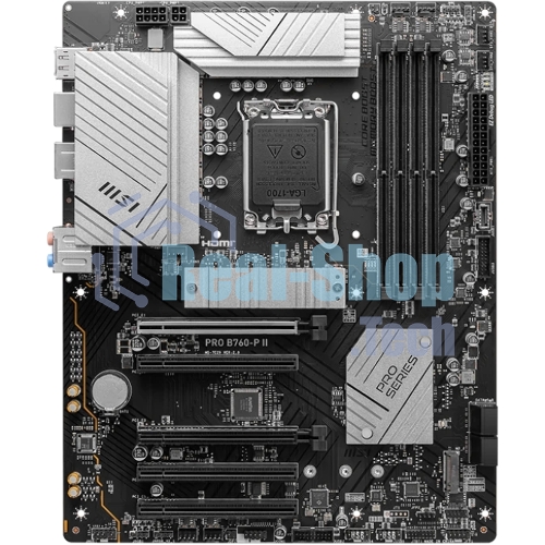 Материнская плата MSI PRO B760-P II, LGA 1700, Intel B760, 4xDDR5, 4xSATA, 2xM.2, 1xPCI-E 4.0 x16, 1xPCI-E 4.0 x4, 3xPCI-E 3.0 x1, 1xHDMI, 1xDP, 1xRJ45 2.5Gb, 1xUSB-C 3.2 Gen 2, 2xUSB-A 3.2 Gen 1, 2xUSB-A 2.0, 5x3.5мм, TOSLINK, 7.1, Standard-ATX