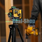 Лазерный уровень мультипризменный Denzel DLV 360-4T, 30 м, зеленый луч, Li-Ion 2,4 Aч, штатив